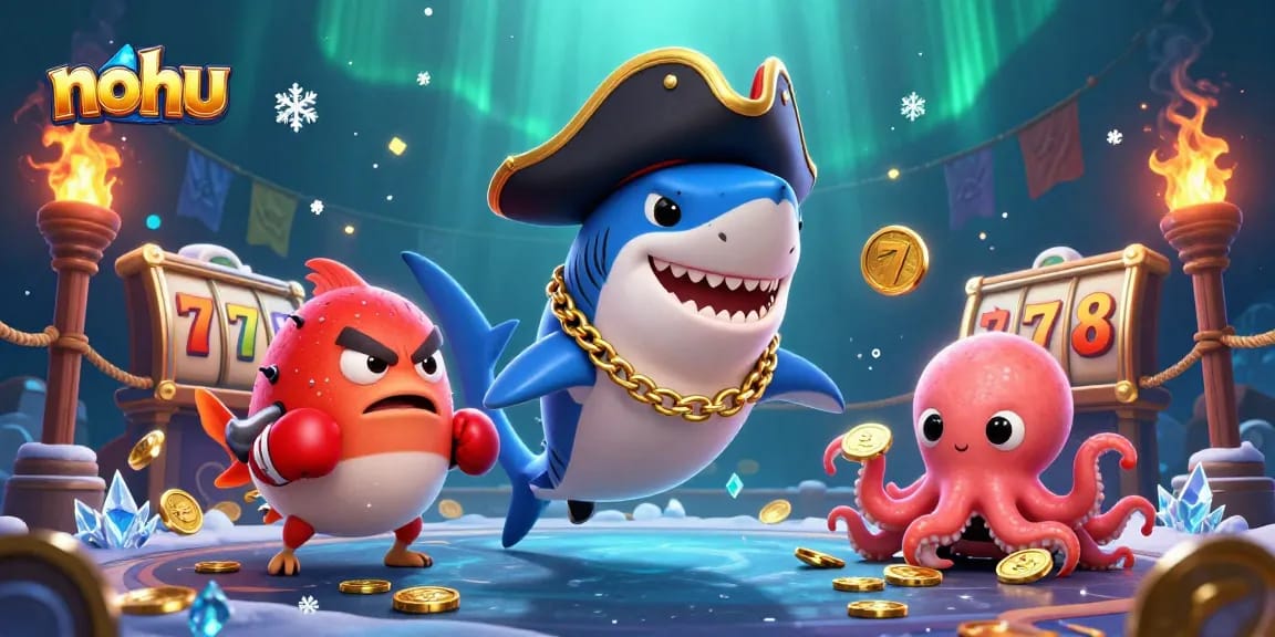 Join the action with nohu in this vibrant underwater casino scene filled with lively characters and game elements.