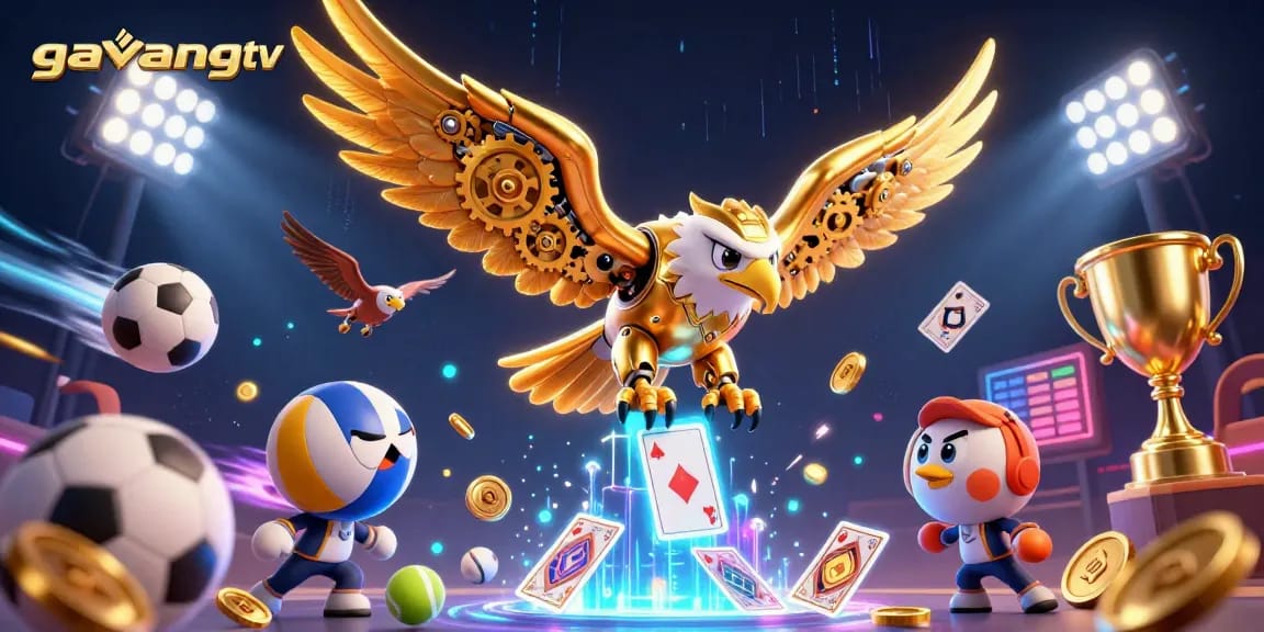 Experience thrilling gameplay with gavangtv's 3D cartoon eagle soaring through dynamic sports elements.