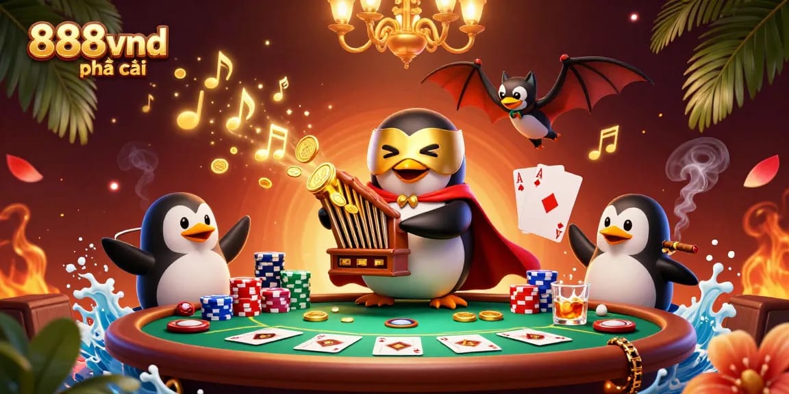 Experience thrilling gameplay at 888vnd nhà cái with a vibrant casino illustration featuring a winning poker scene.