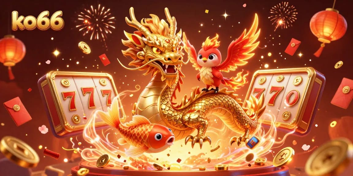 Experience the thrill of ko66 with a fierce dragon and vibrant gaming elements filling the scene.