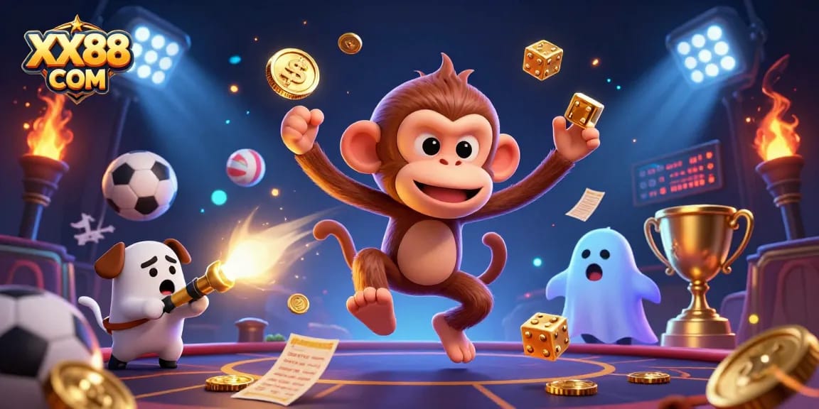 Engage in rich gaming action with XX88 COM featuring thrilling golden moments in a dynamic casino scene.