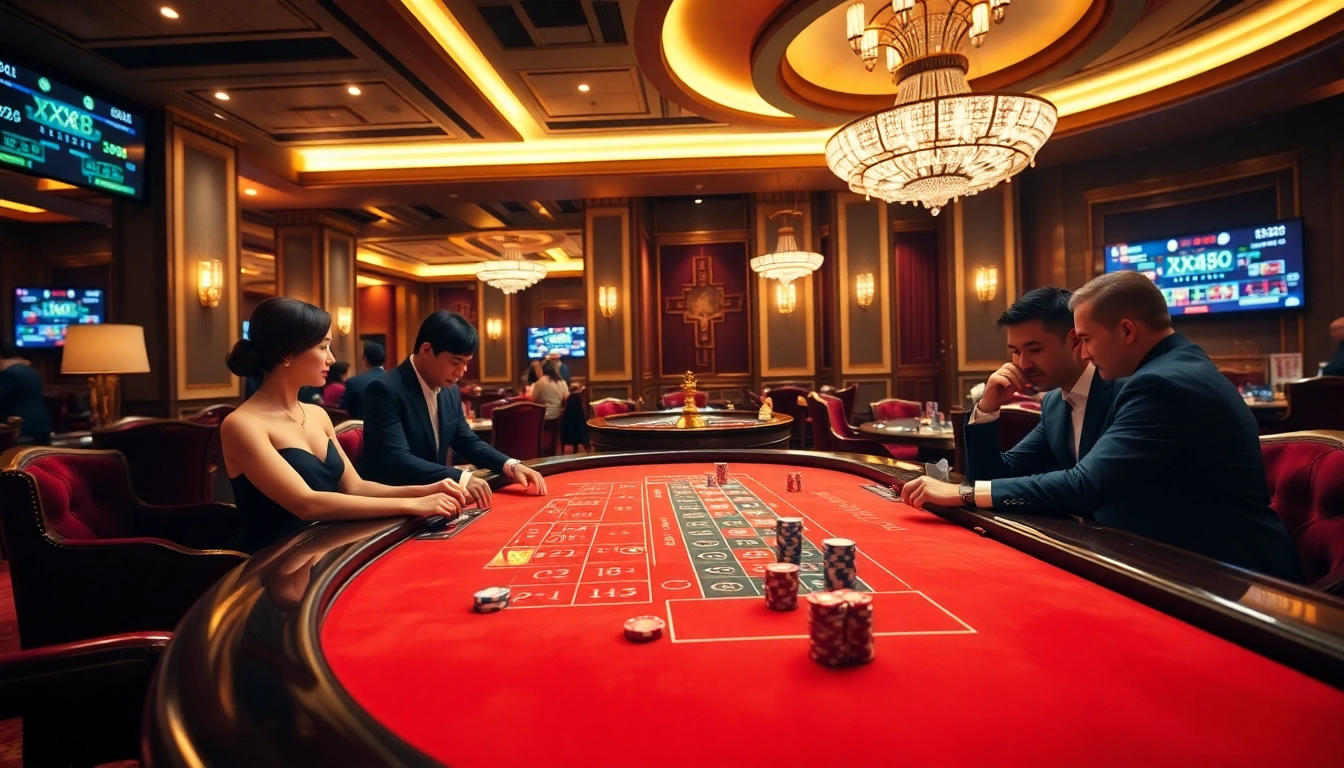 Players engage in baccarat at XX88 casino, showcasing excitement and vibrant table action.