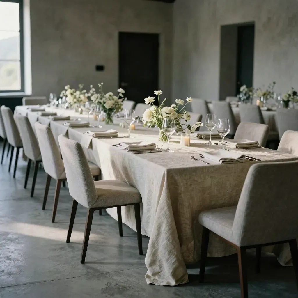 Tavolo per piccoli eventi in villa con bicchieri, lino e fiori delicati