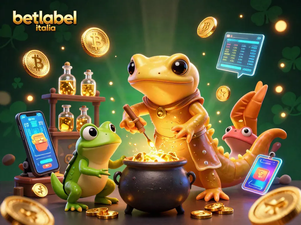Engage with thrilling games at betlabel italia, featuring golden alchemists and vibrant cryptocurrency elements.