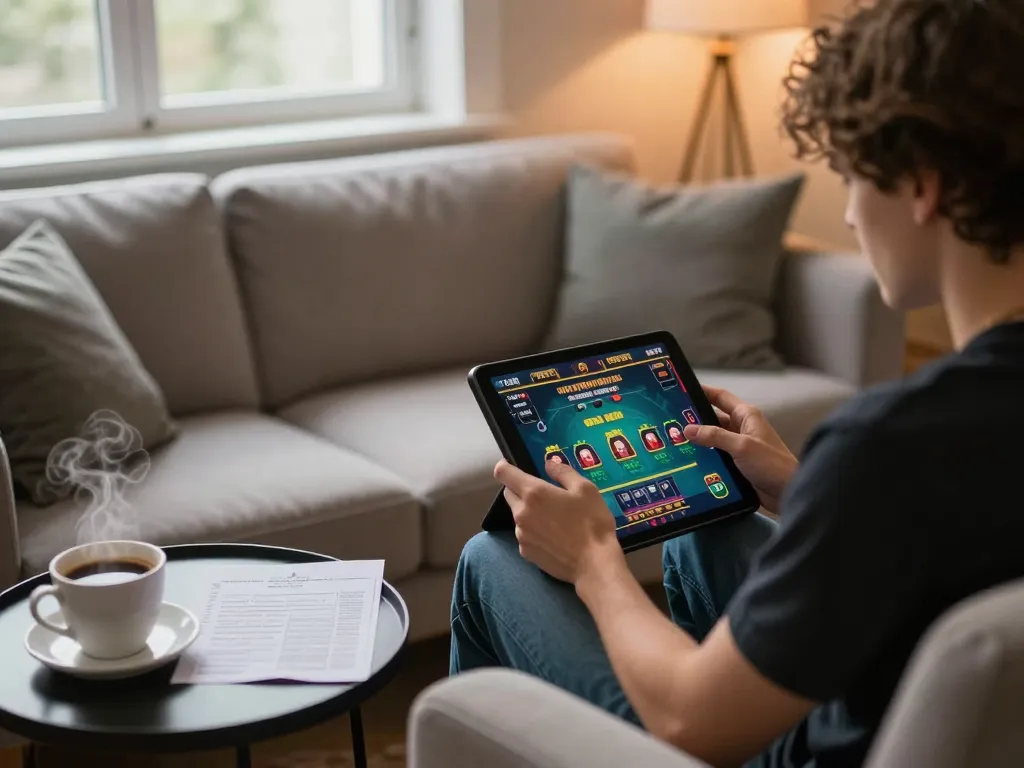 Engaged player on the trang chủ au88 platform during a live dealer game, highlighting modern online gambling.