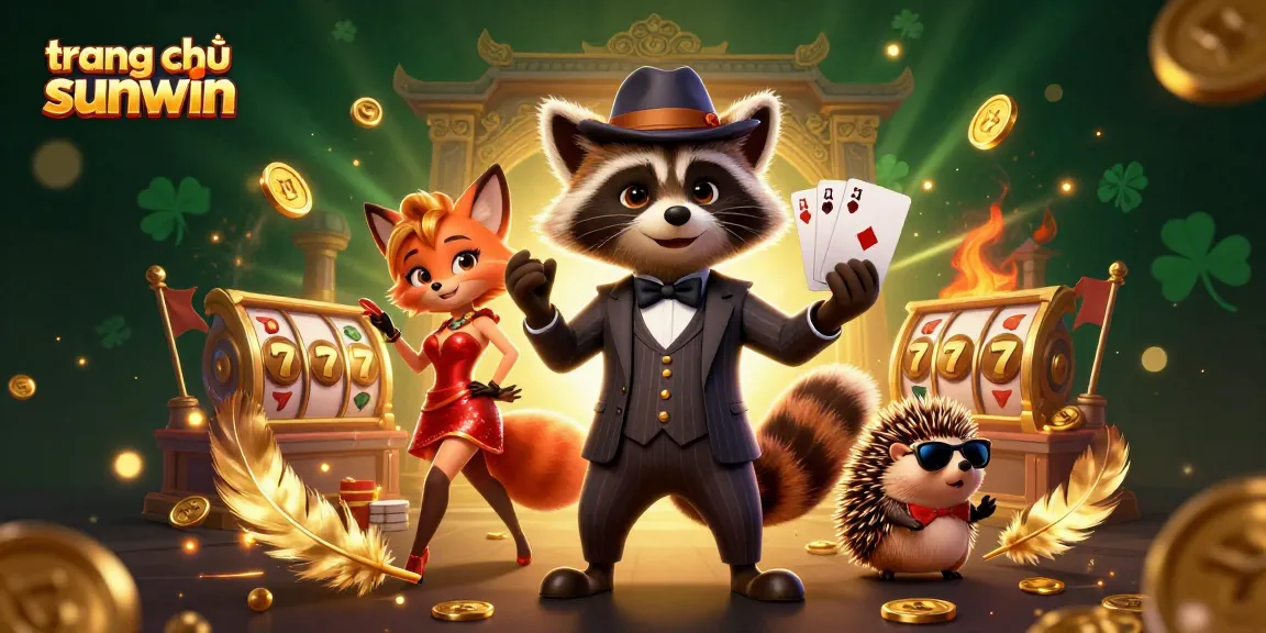 Engage with the vibrant gaming atmosphere at trang chủ sunwin, featuring characters amidst golden coins and dynamic casino elements.
